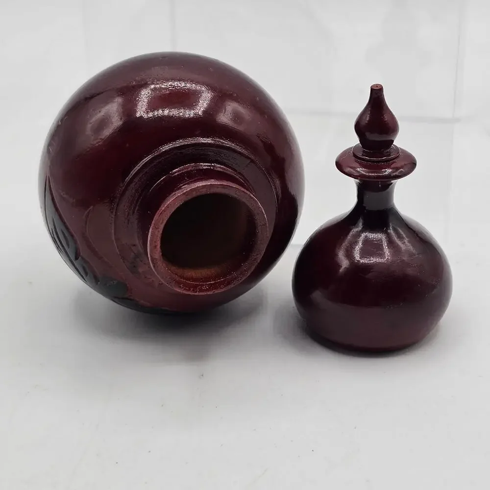 Chinese Carved Red Wood Hulu Gourd Bottle Feng Shui Art Collectible 5